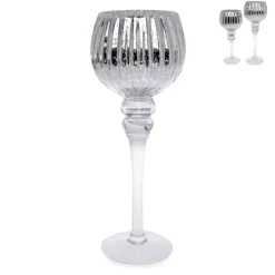 Windlicht auf Fuß 35cm silber Glas