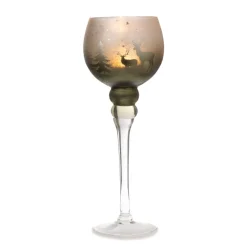 Windlicht Winter auf Fuß 13x35cm Glas silber grün